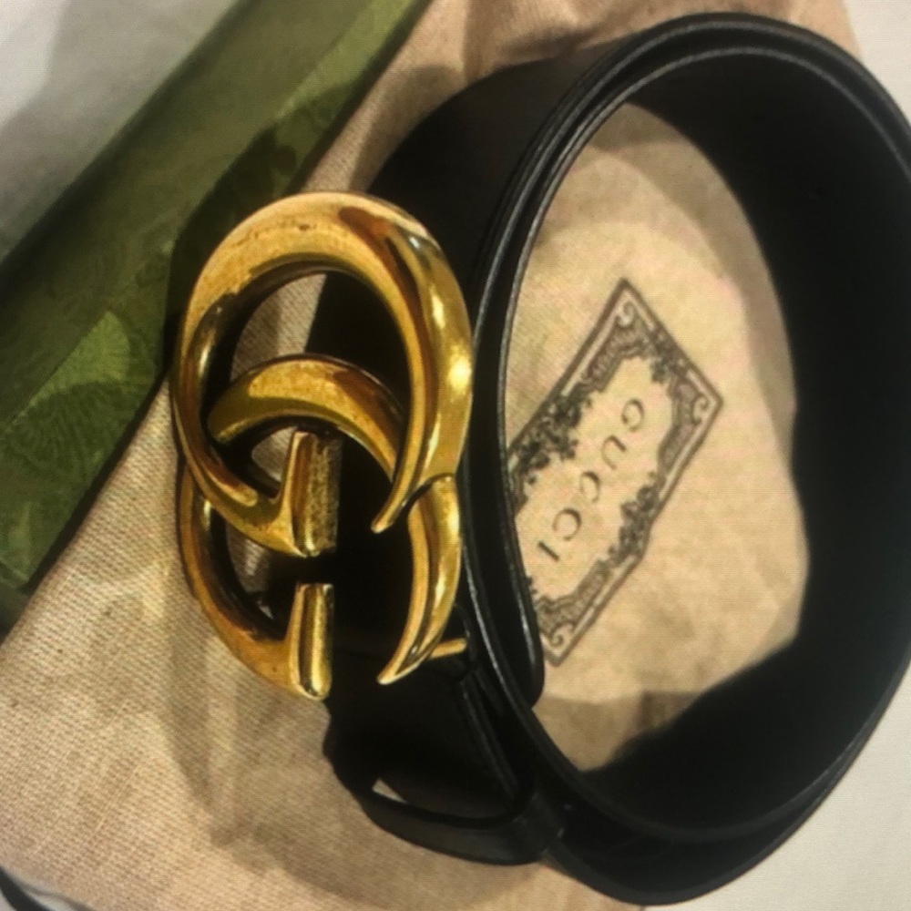 Authentic GG thin leather double G belt